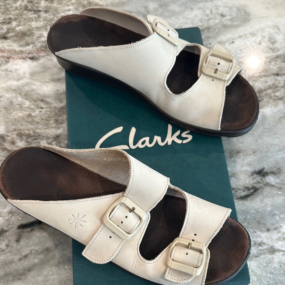 Clarks Springers Sunshell Women's Ivory Nubuck Leather Sandals Size 7
